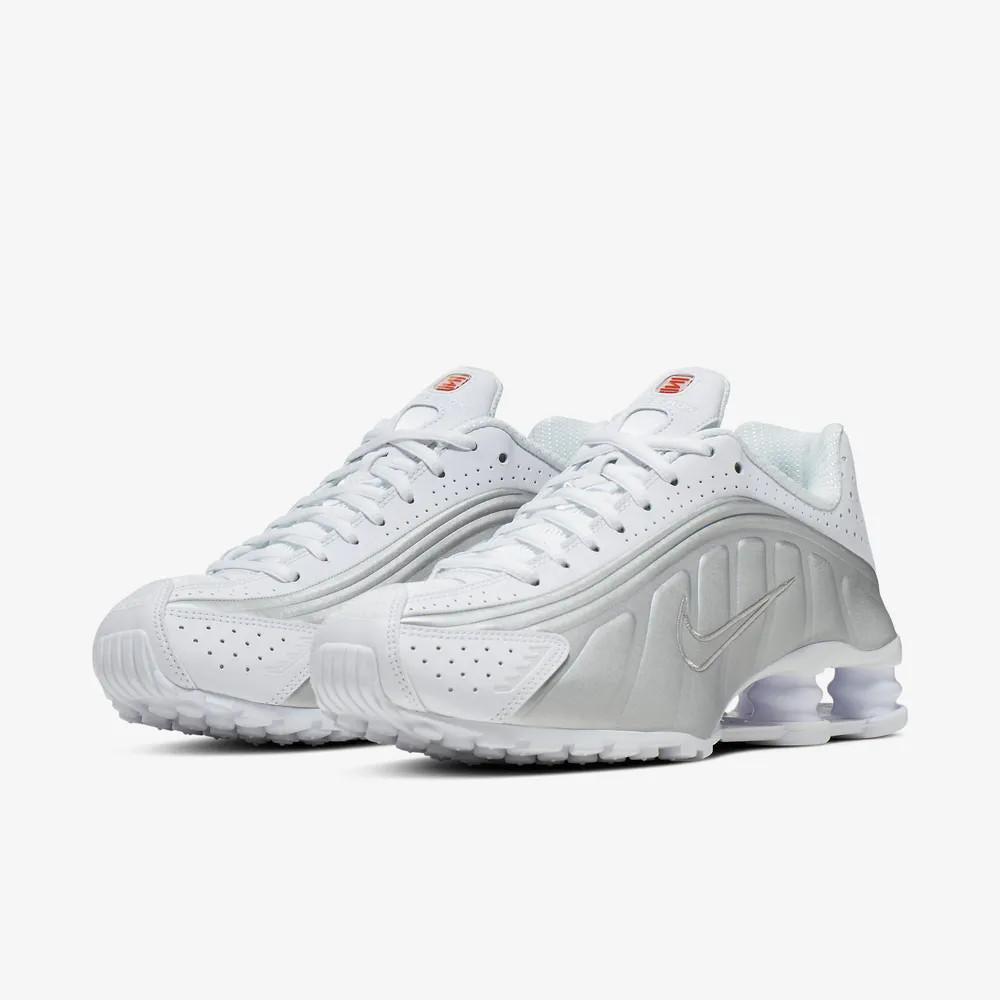 Nike White Metallic Silver Shox R4 Low-Top Sneakers
