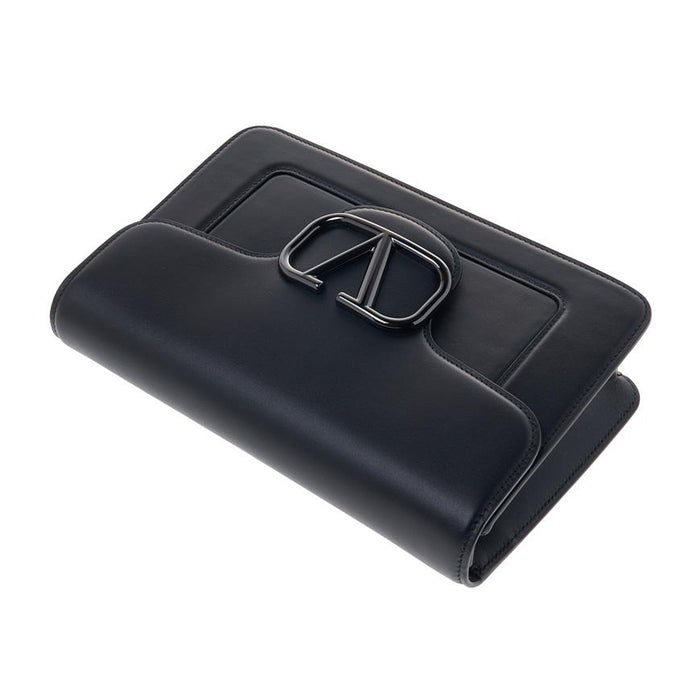 VALENTINO Garavani V-Logo Leather Clutch Black Unisex
