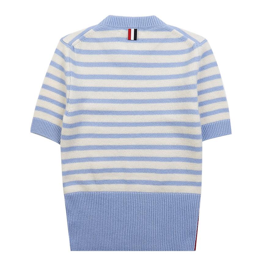 THOM BROWNE Women’s Stripe Jersey Stitch Short Sleeve Knit Sweater