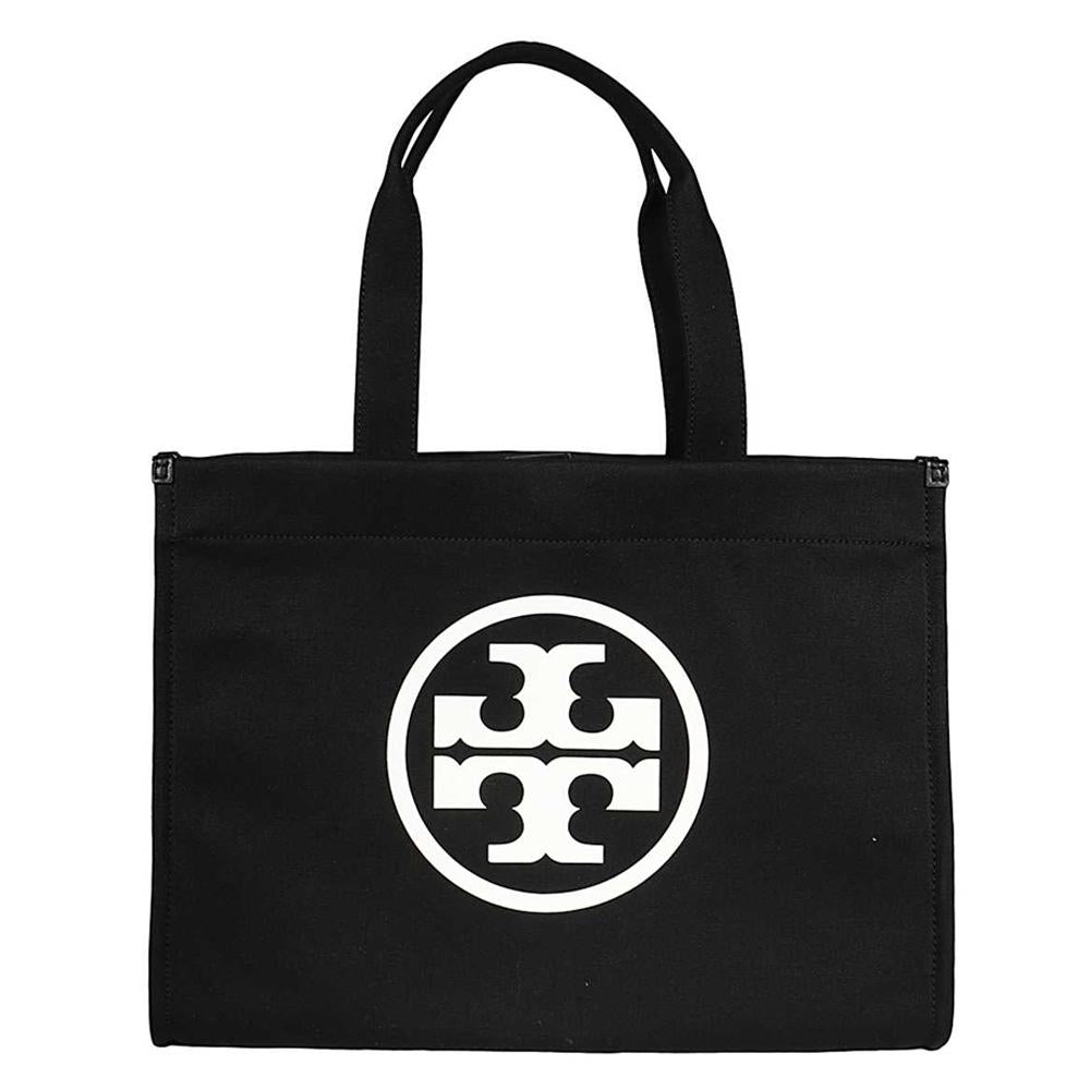 Tory Burch ELLA Logo Canvas Shopper Tote Bag Black