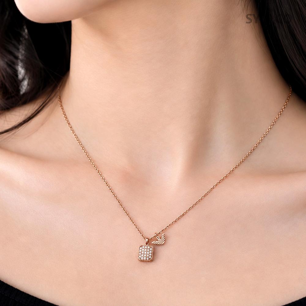 Emporio Armani Rose Gold-Tone Crystal Eagle Logo Steel Pendant Necklace EGS3084