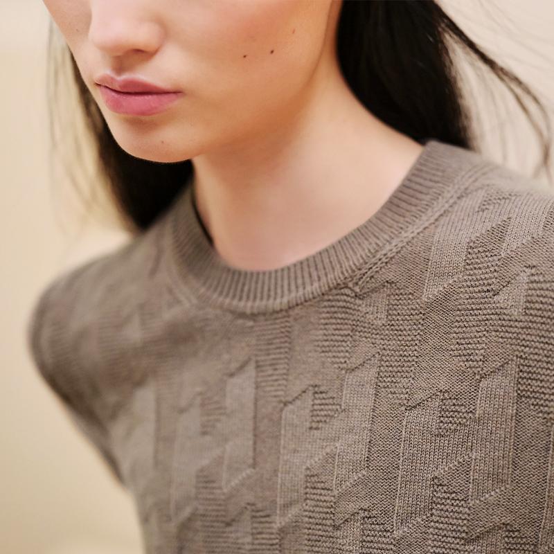 HERMES Etoupe Wool H Logo Crewneck Long Sleeve Sweater