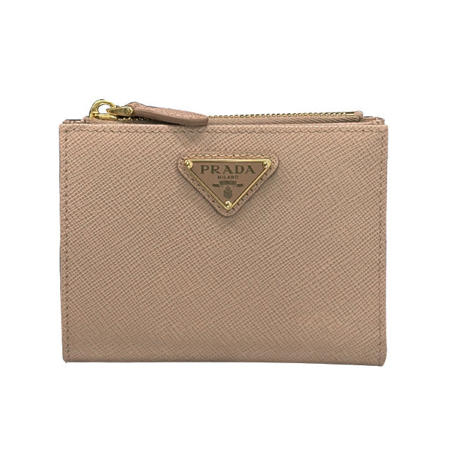 PRADA Saffiano Leather Zip Pocket Bifold Wallet Unisex Navy