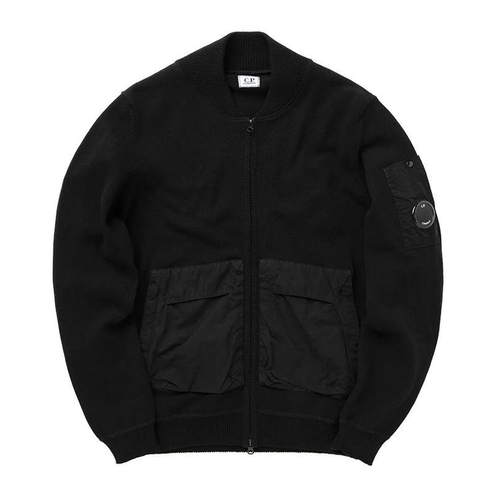 CP Company Lens Patch Bomber Knit Jacket Black 16CMKN046A 005367M 999