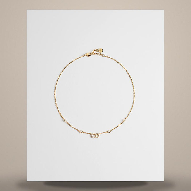 DIOR Gold-Tone Metal Necklace White Resin Pearls Sparkling Cryst N3522WOMZI D301