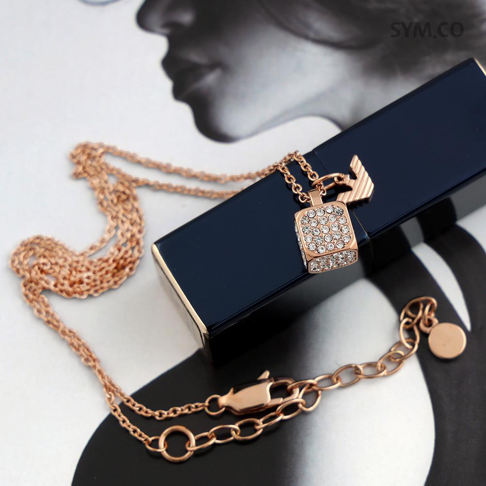 Emporio Armani Rose Gold-Tone Crystal Eagle Logo Steel Pendant Necklace EGS3084