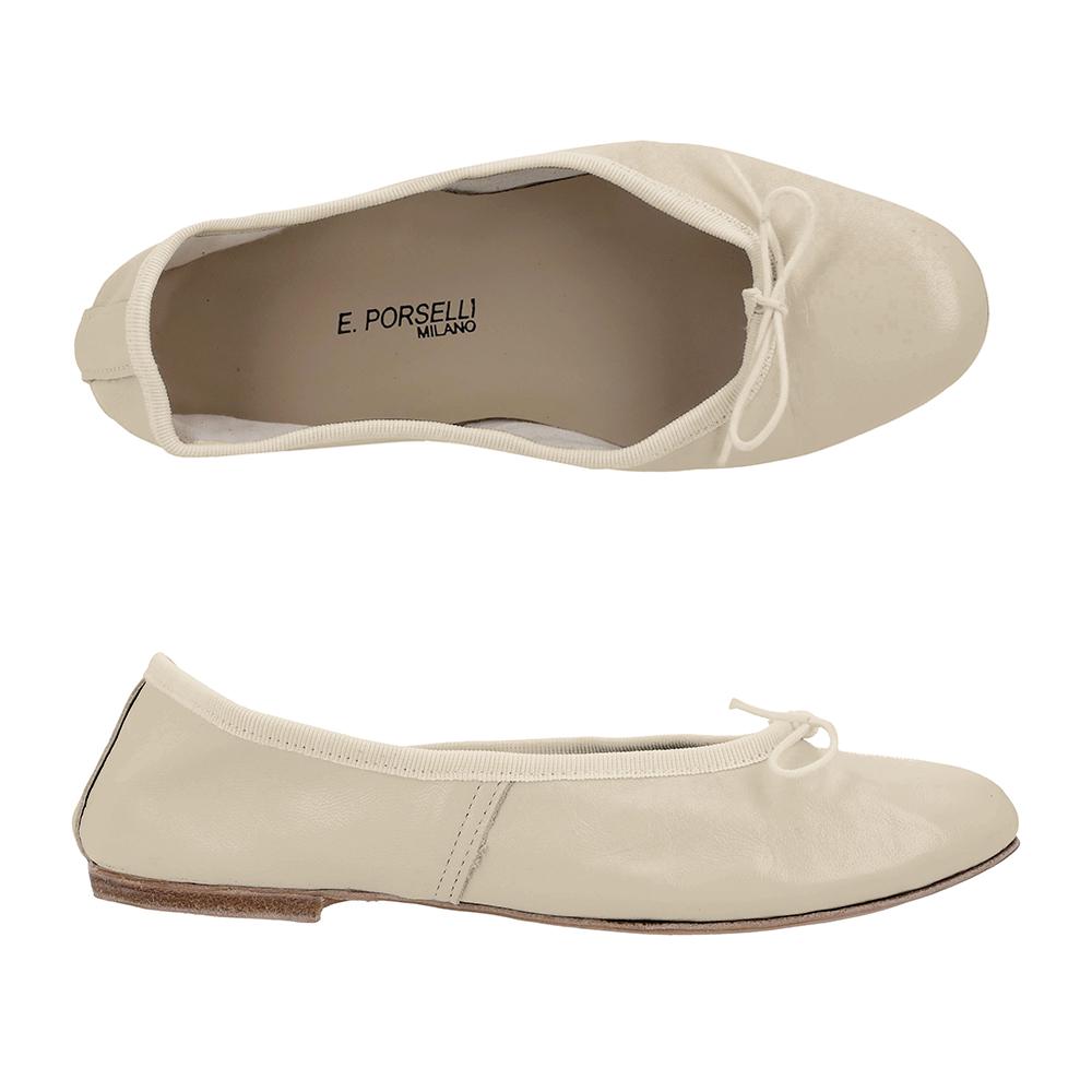 E.PORSELLI Beige Leather Ballet Flat Shoes Women