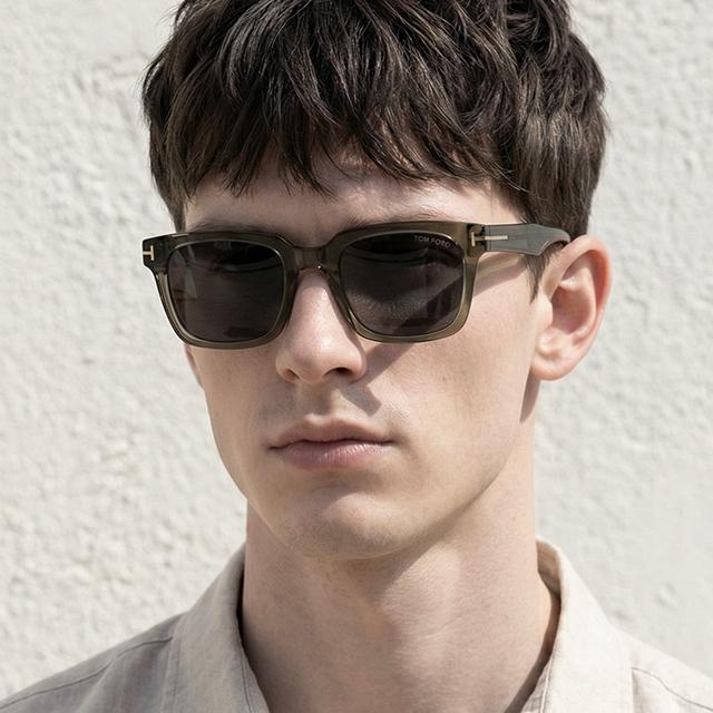 TOM FORD Transparent Dark Gray Square Acetate Sunglasses Asian Fit TF1162K 57A