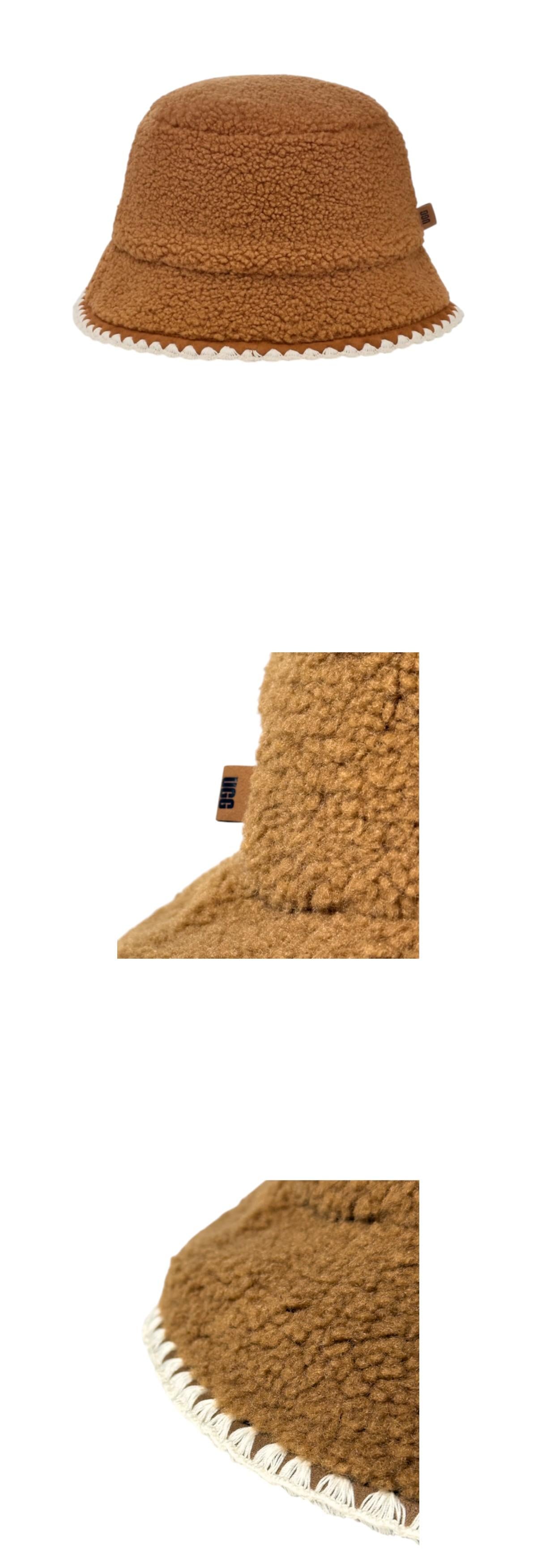 Ugg Fluff Scalloped Bucket Hat Chestnut Faux Fur Women’s