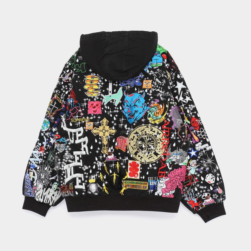 Supreme AOI Embroidered Hooded Work Jacket for Men SS25J71 BLACK
