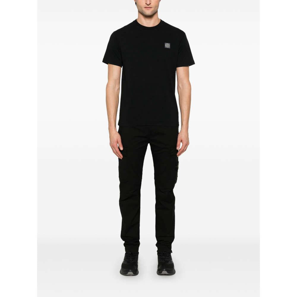 STONE ISLAND Black Cotton Short Sleeve Logo Patch T-Shirt S152100237 S0057 V0029