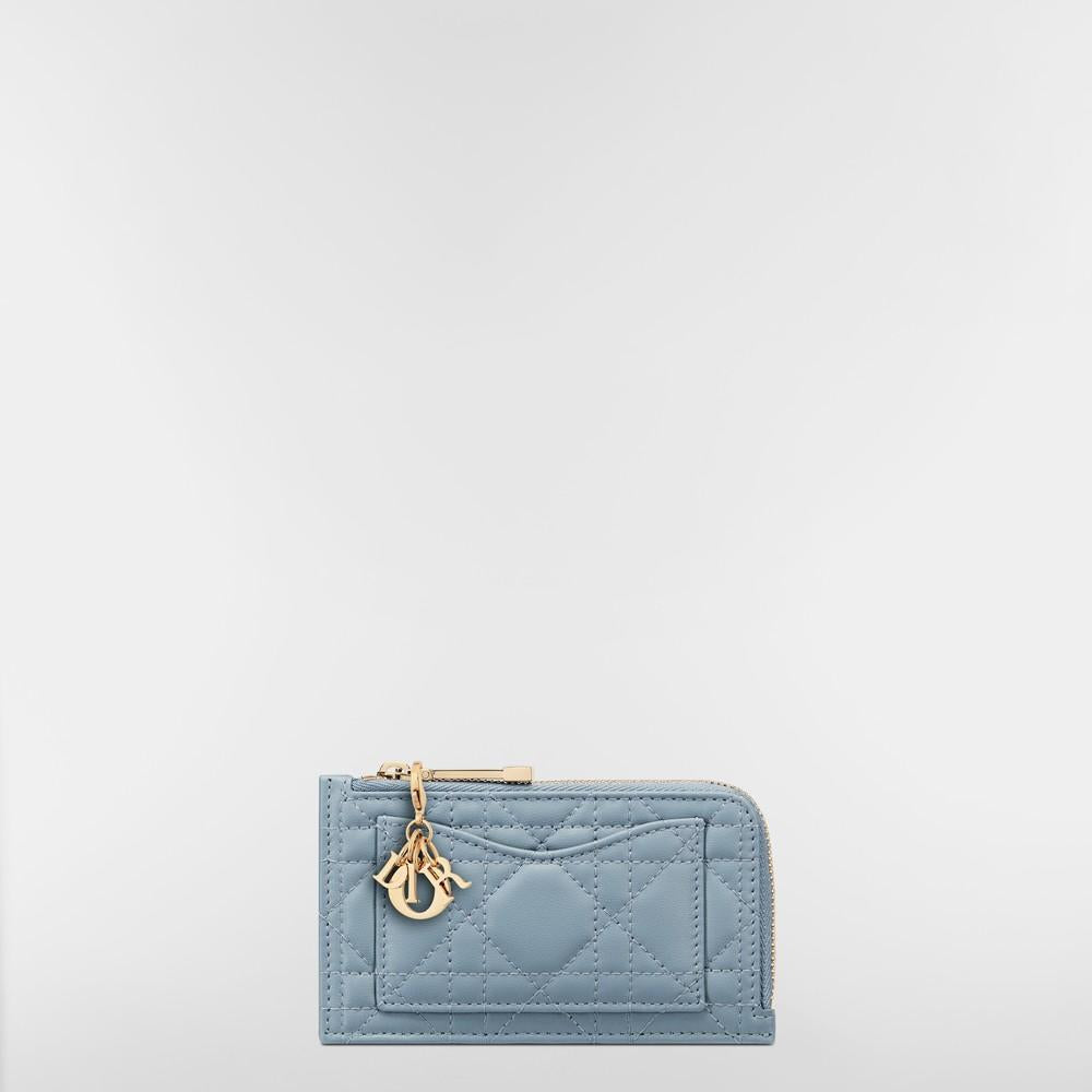 DIOR Lady Dior Cosmos Cloud Blue Cannage Lambskin Zip Card Holder