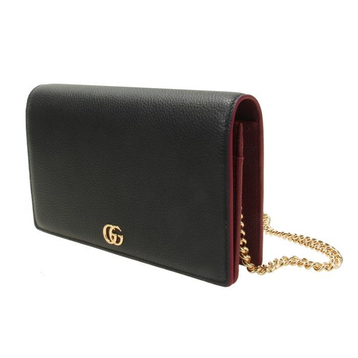 GUCCI GG Marmont Chain Wallet Black Leather Shoulder Bag