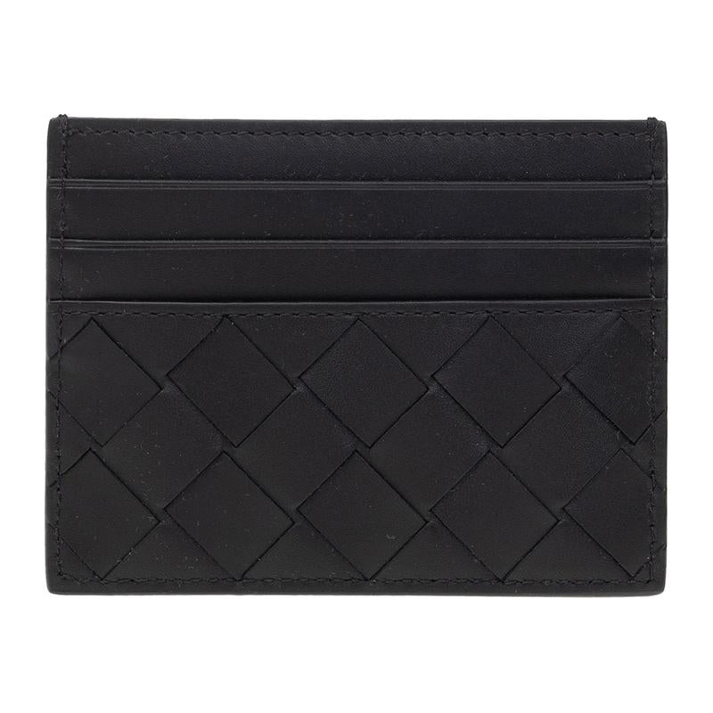 Bottega Veneta Intrecciato Leather Card Holder Black Unisex