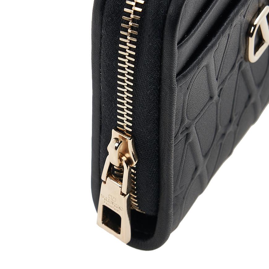 VALENTINO V Logo Signature Leather Compact Wallet Black