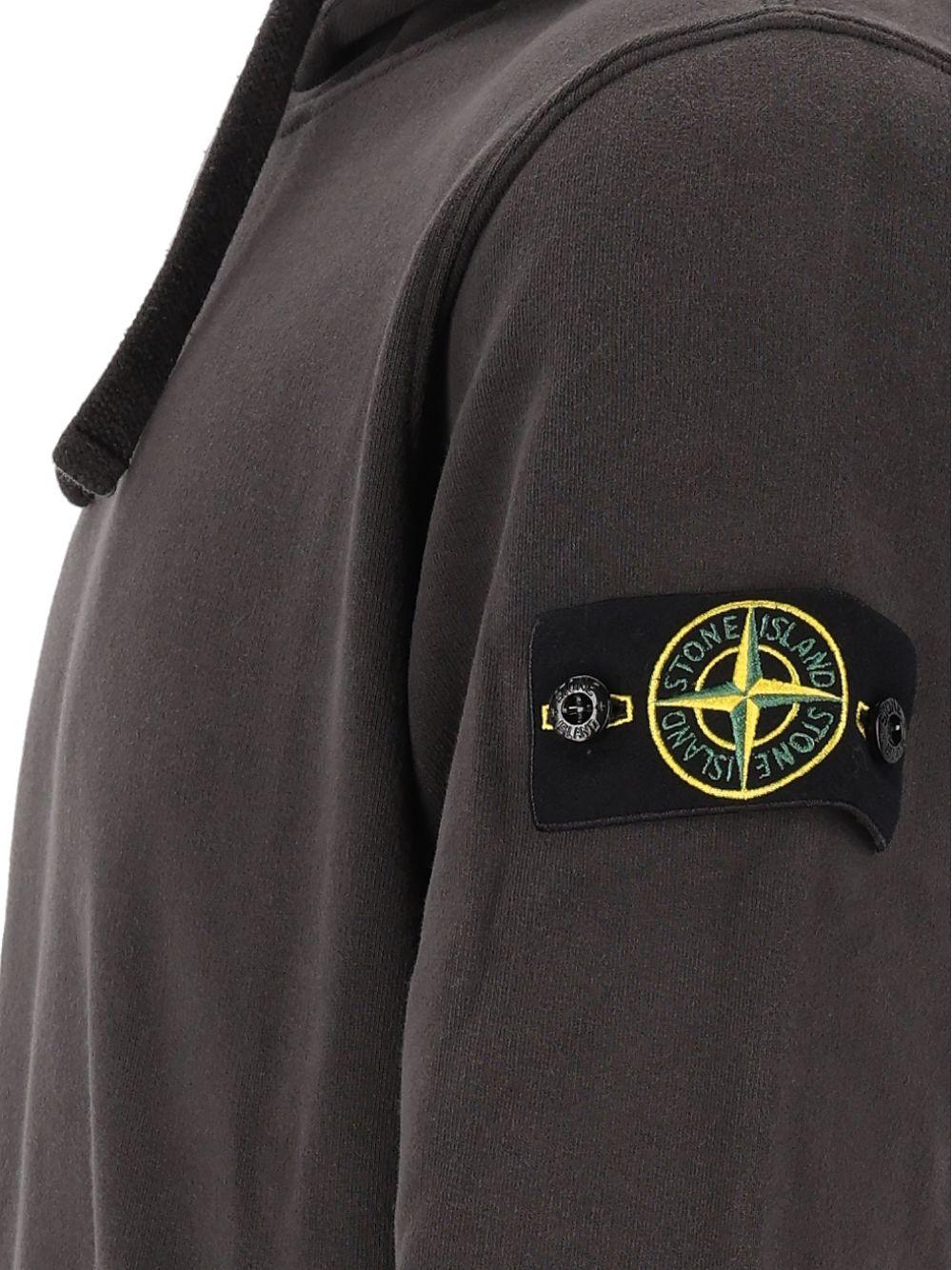 STONE ISLAND Black Cotton Logo Hoodie for Men