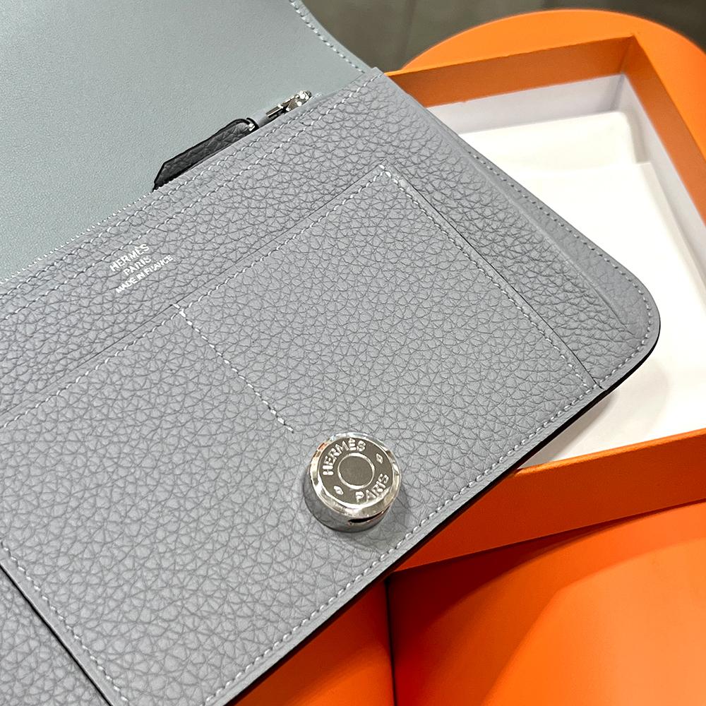 HERMES Togo Leather Dogon Long Wallet Gray Palladium Hardware