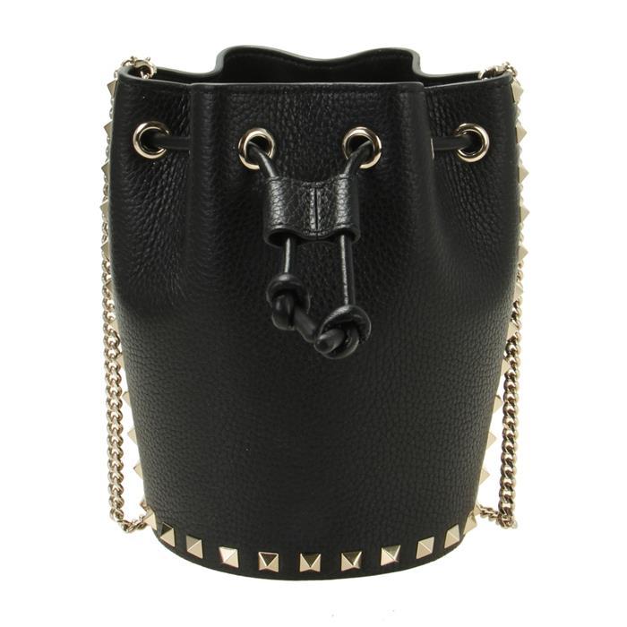 VALENTINO Rockstud Mini Bucket Bag Black Leather Shoulder Bag 6W2P0AI4 VSH 0NO