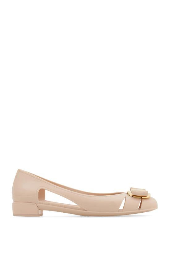 Ferragamo Dusty Pink Leather Bow Ballet Flats
