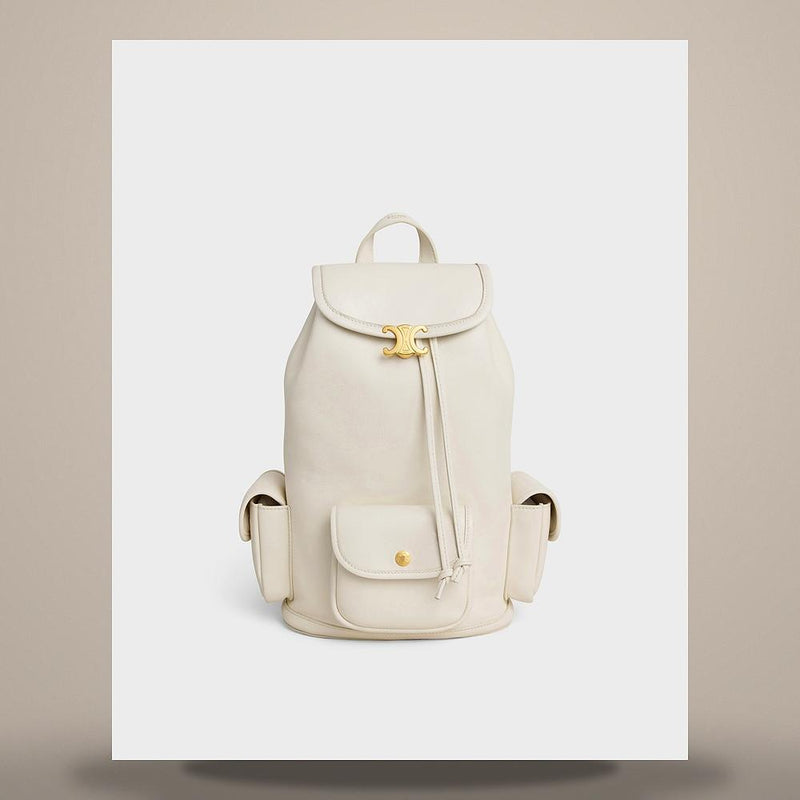 CELINE Soft Triomphe Mini Backpack Supple Shiny Lambskin White Co L10293349 00WC