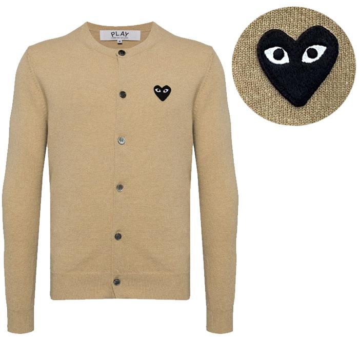 Comme des Garcons Beige Wool Cardigan with Black Heart Patch