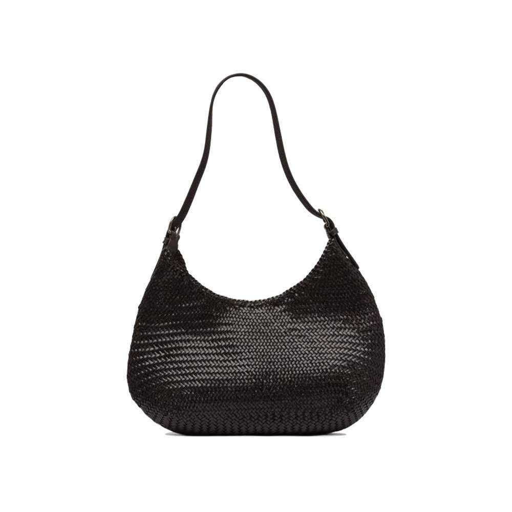 Dragon Diffusion Dark Brown Leather Woven Luna Mezza Tote Bag 8021 DARK BROWN