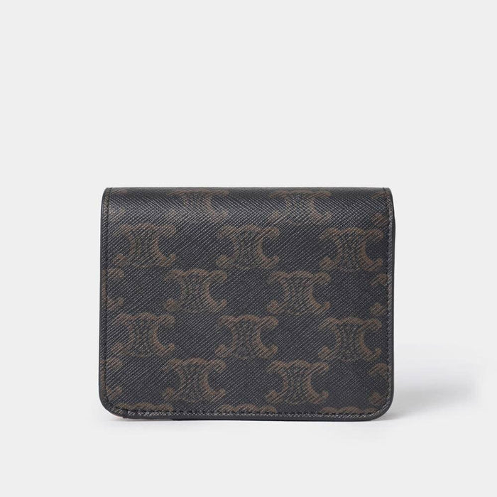 CELINE Women’s Compact Bifold Wallet Tan Leather Gold-Tone Hardware