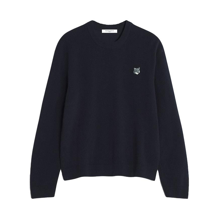 Maison Kitsune Men’s Fox Head Lambswool Crewneck Sweater Nav PM00803 KT1006 0413