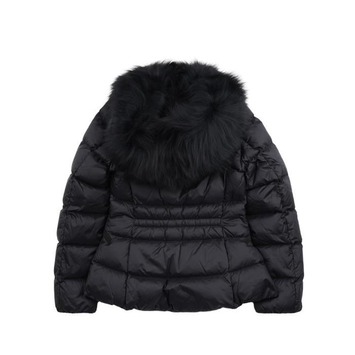 Moncler Hooded Shearling Trim Short Down Jacket Black Women’s