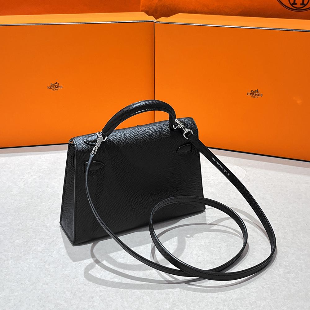 HERMES Mini Kelly Tote Bag Black Mixed Gold Silver Hardware