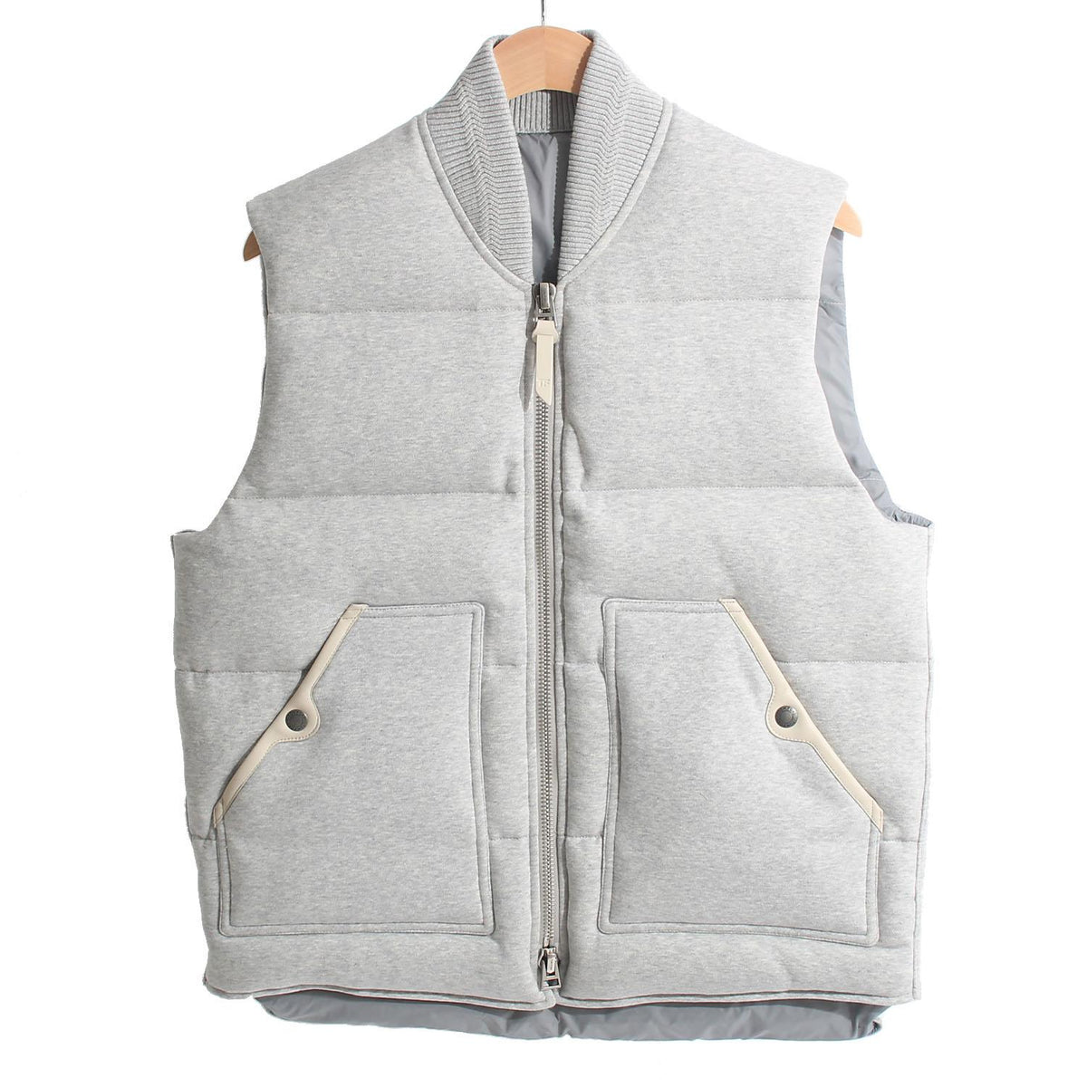 TOM FORD Gray Down Puffer Vest with Leather Detail