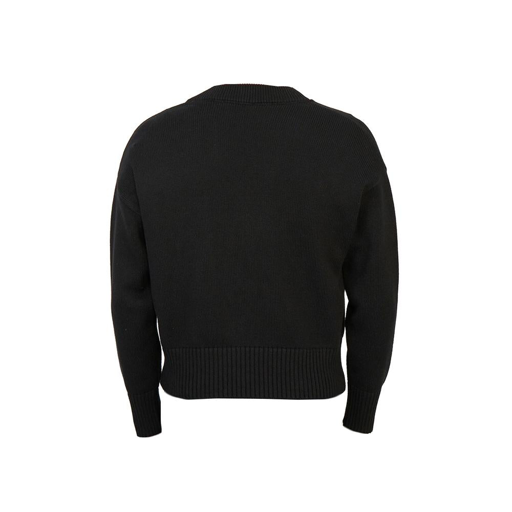 AMI Black Big Heart Logo Embroidered Round Neck Knit Sweater