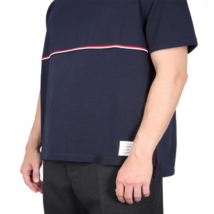 THOM BROWNE RWB Stripe Midweight Short Sleeve T-Shirt Navy
