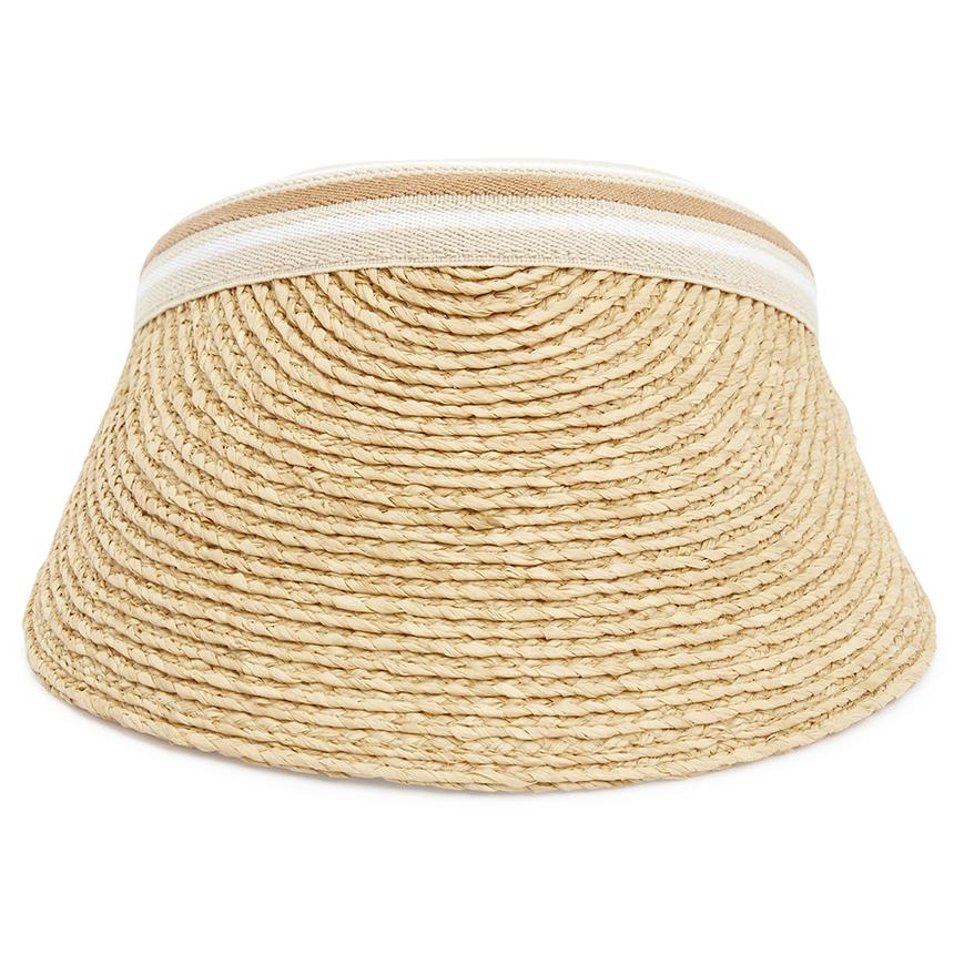HELEN KAMINSKI Women's Raffia Striped Sun Visor HAT50265 NATURAL NOUGAT STRIPE