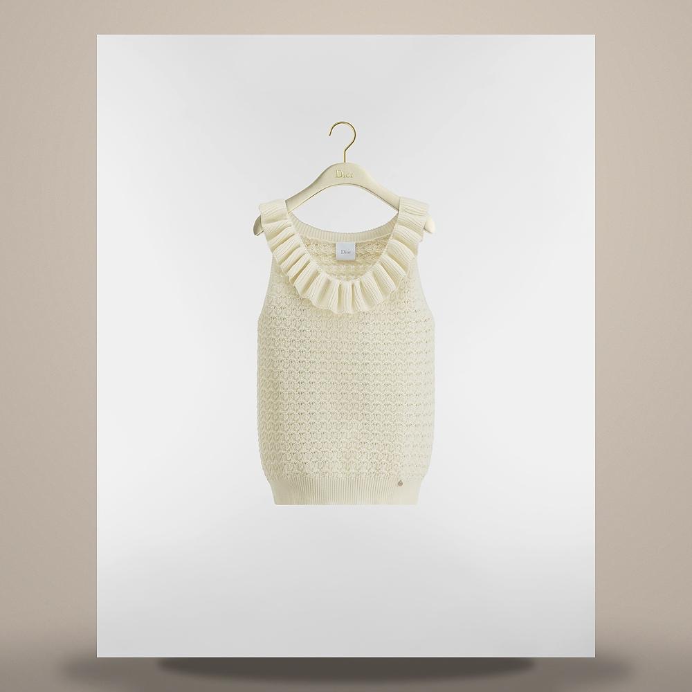 DIOR Ecru Cotton Crochet Fitted Sweater Vest 644T02A7909X0400