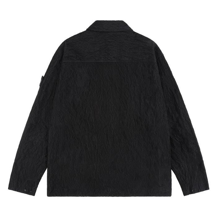 STONE ISLAND Corduroy Shirt with Logo Patch Black Long Sleeve Men