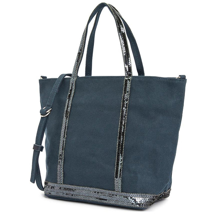 Vanessa Bruno Cabas S Women’s Tote Bag Navy Canvas Leather Trim