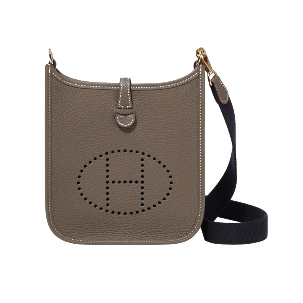 HERMES Evelyne 16 Clemence Indigo Etoupe Gold Hardware Crossbody Bag