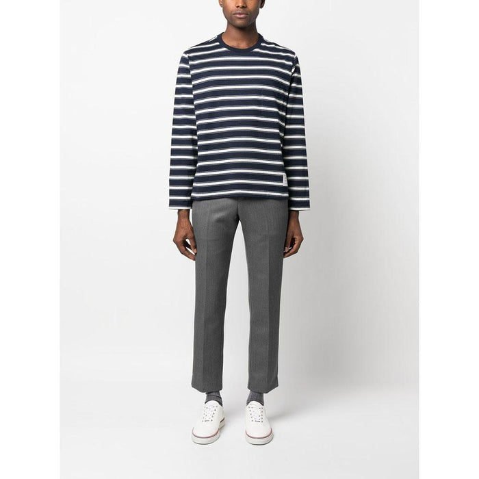 THOM BROWNE Navy Stripe Oversized Long Sleeve T-Shirt