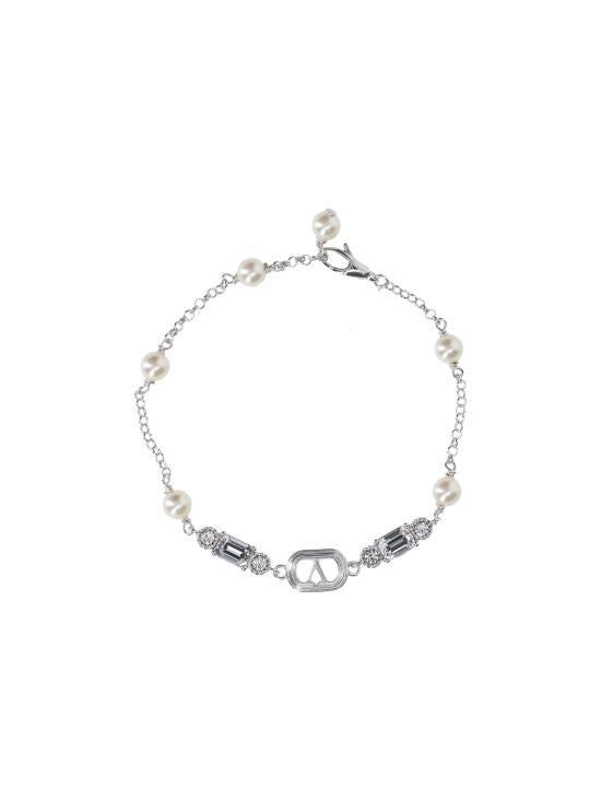 VALENTINO Garavani Leather Bracelet 8W2J0BH8 WKD DFF RHODIUM DOM