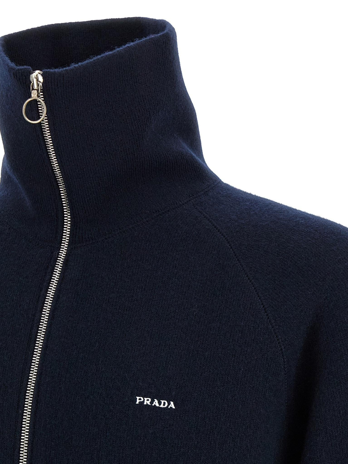 PRADA Black Wool Zip-Up Knit Sweater