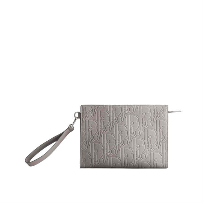 DIOR A5 Triangle Pouch Clutch in Gray Leather