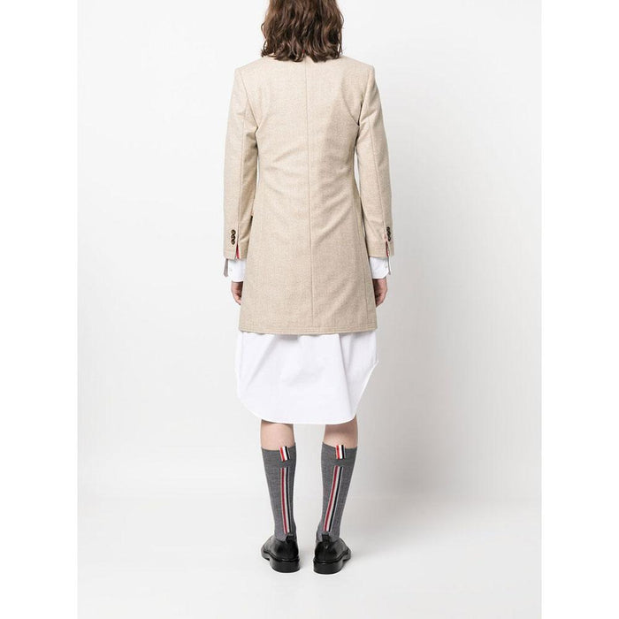 THOM BROWNE Beige Wool Flannel Chesterfield Coat Dress