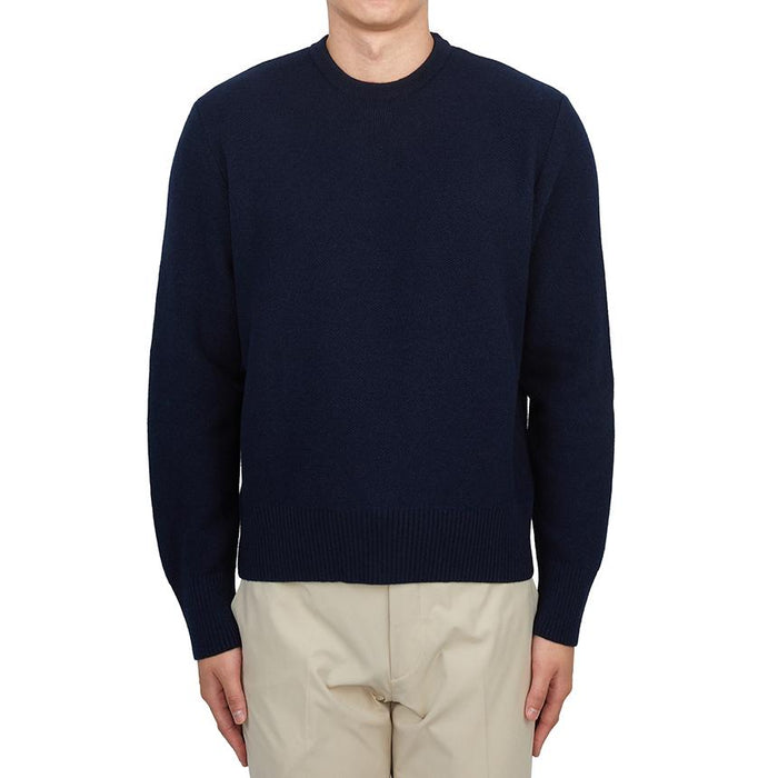 THOM BROWNE Men’s Round Neck Knit Sweater Navy Wool
