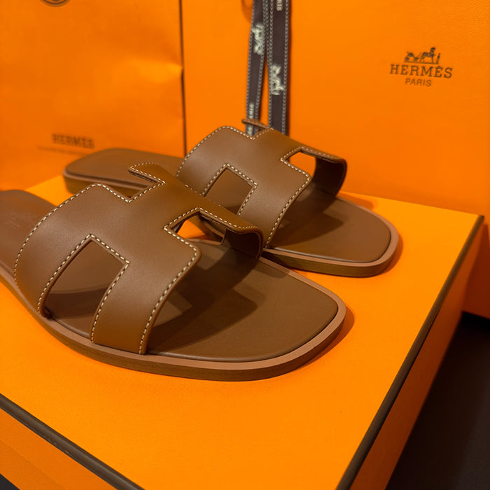 HERMES Oran Sandals Slippers Calfskin Gold