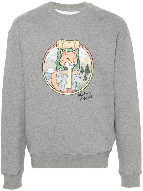 Maison Kitsune Long Sleeve T-Shirt Medium Grey Melange Men's Sweatshirt