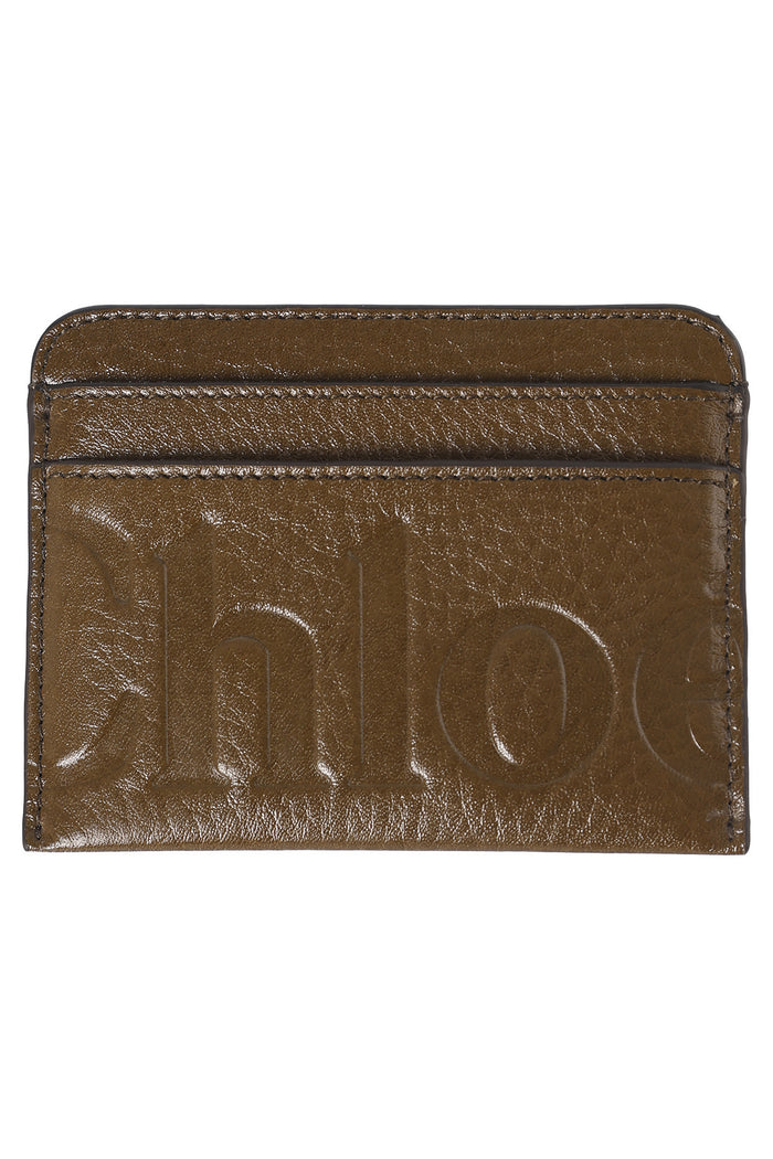 Chloe Logo Card Holder Dark Khaki Leather Card Wallet
