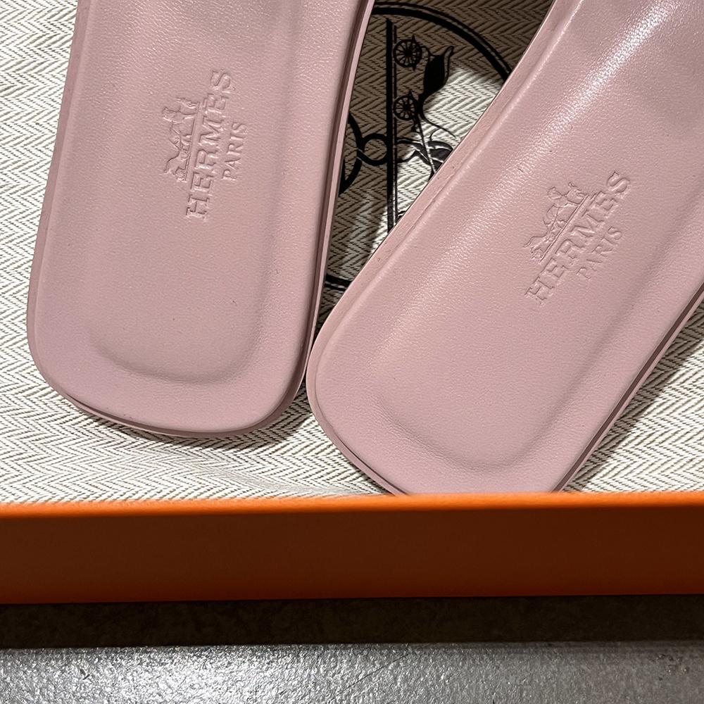 HERMES Oran Sandals Calfskin Rose Kankan Women’s Slippers
