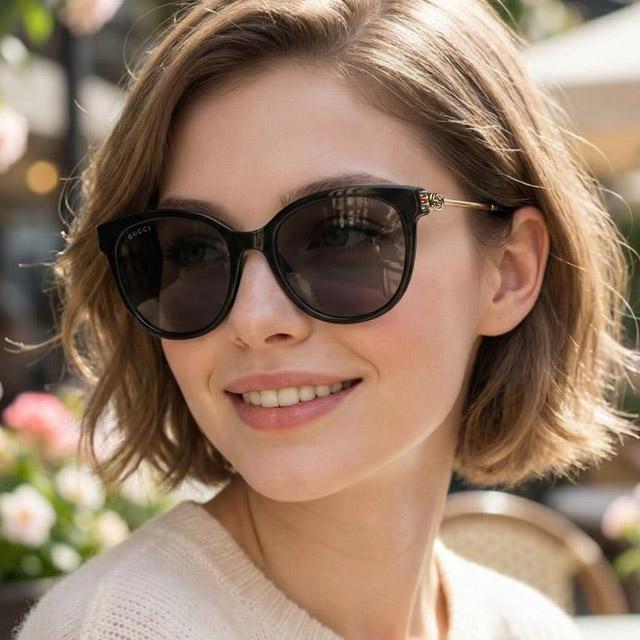 GUCCI Black Acetate Round Sunglasses Asian Fit Unisex