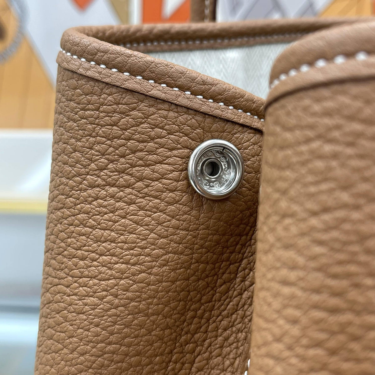 HERMES Gold Garden Party 30 Leather Tote Bag 051568